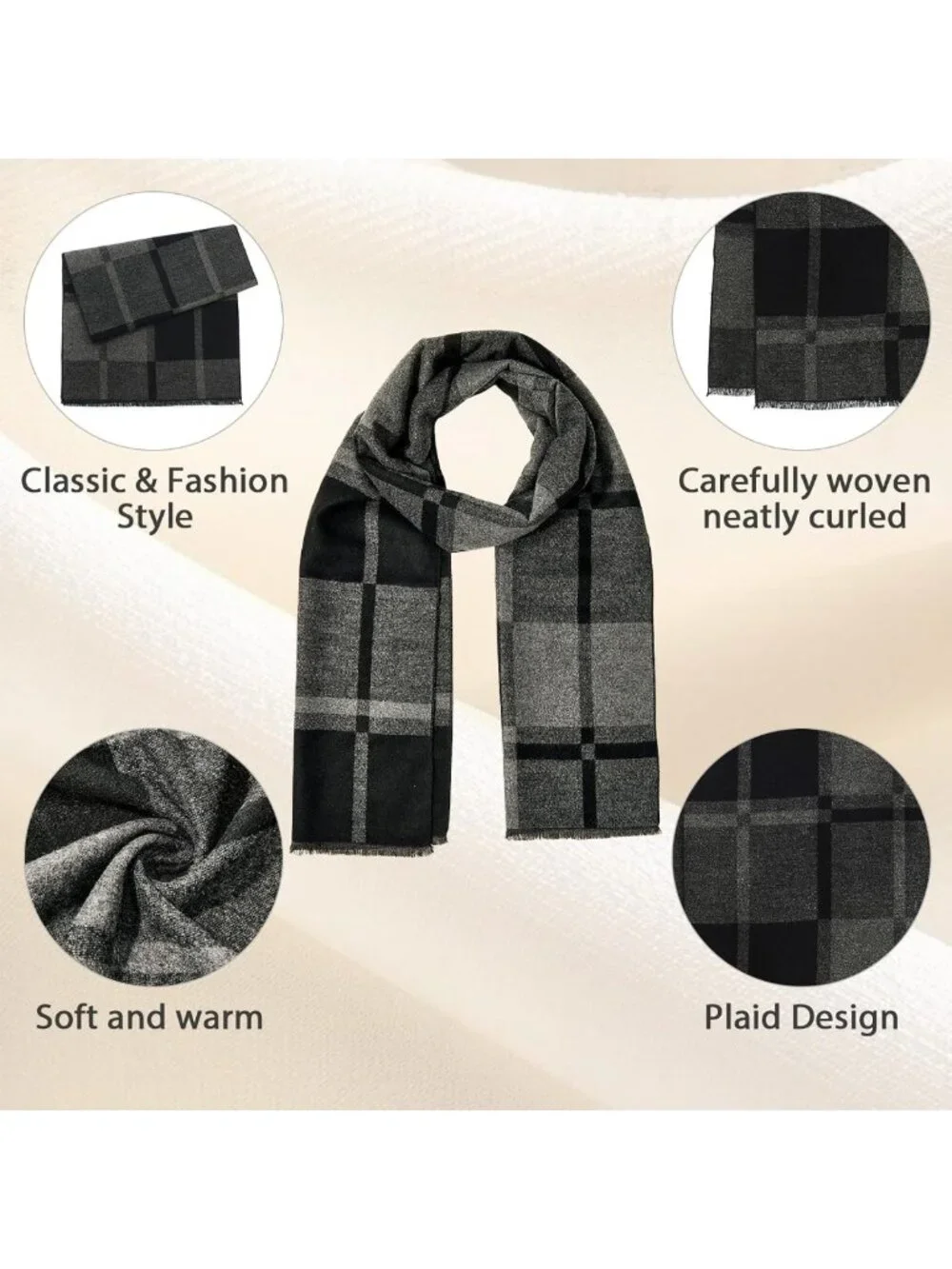 Cozy Plaid Tassel Scarf for Men | Warm Long Soft Winter Accessory